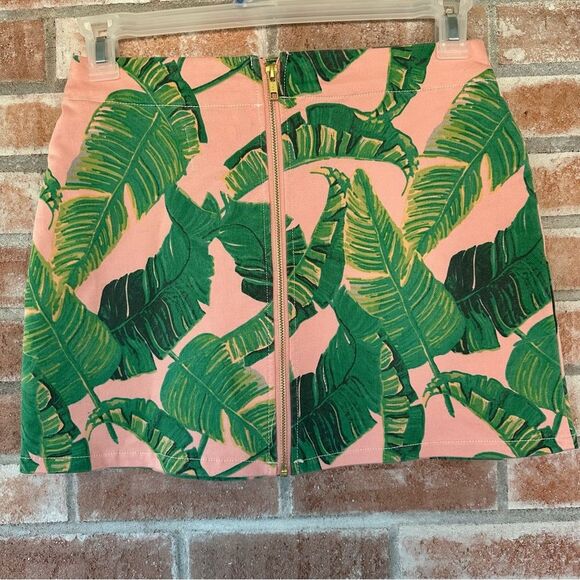 Judith March Tropical Leaf Print Mini Skirt Zip Up Small Pink Green - Picture 3 of 7